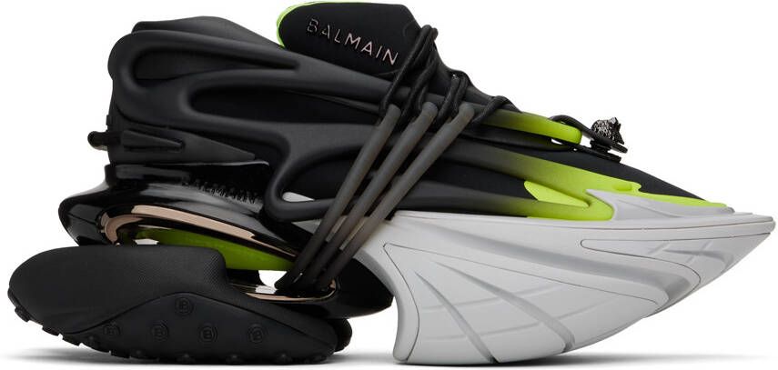 Balmain Black & Green Fluorescent Unicorn Sneakers - Picture 5