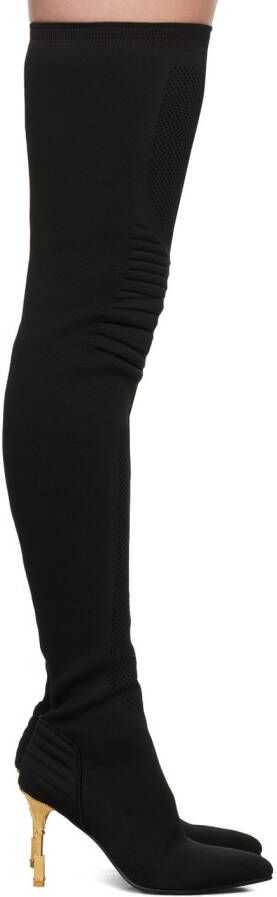 Balmain Black Engraved Tall Boots - Picture 5
