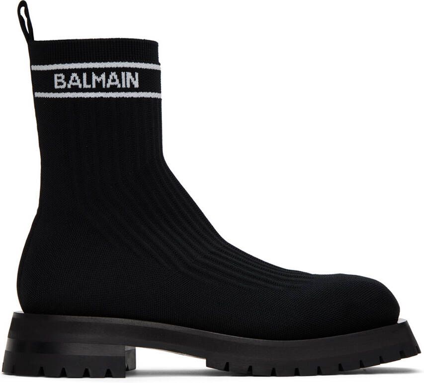 Balmain Black Knit Boots - Picture 4