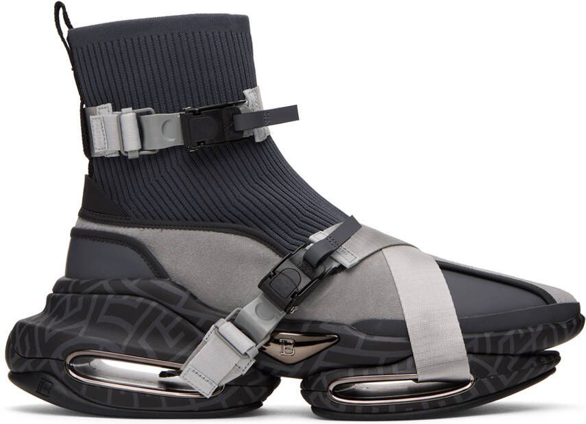 Balmain Gray B-Bold High-Top Sneakers - Picture 4