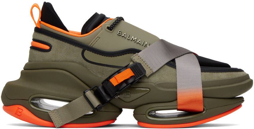Balmain Khaki B-Bold Sneakers - Picture 5