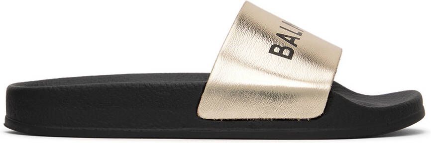 Balmain Kids Black & Gold Logo Slides