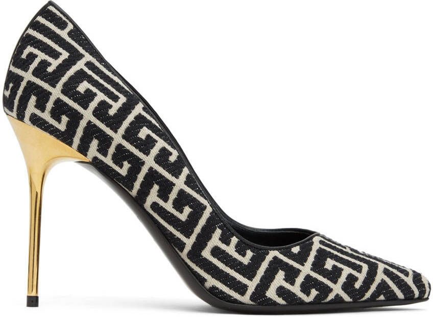 Balmain Off-White & Black Jacquard Ruby Pumps - Picture 5