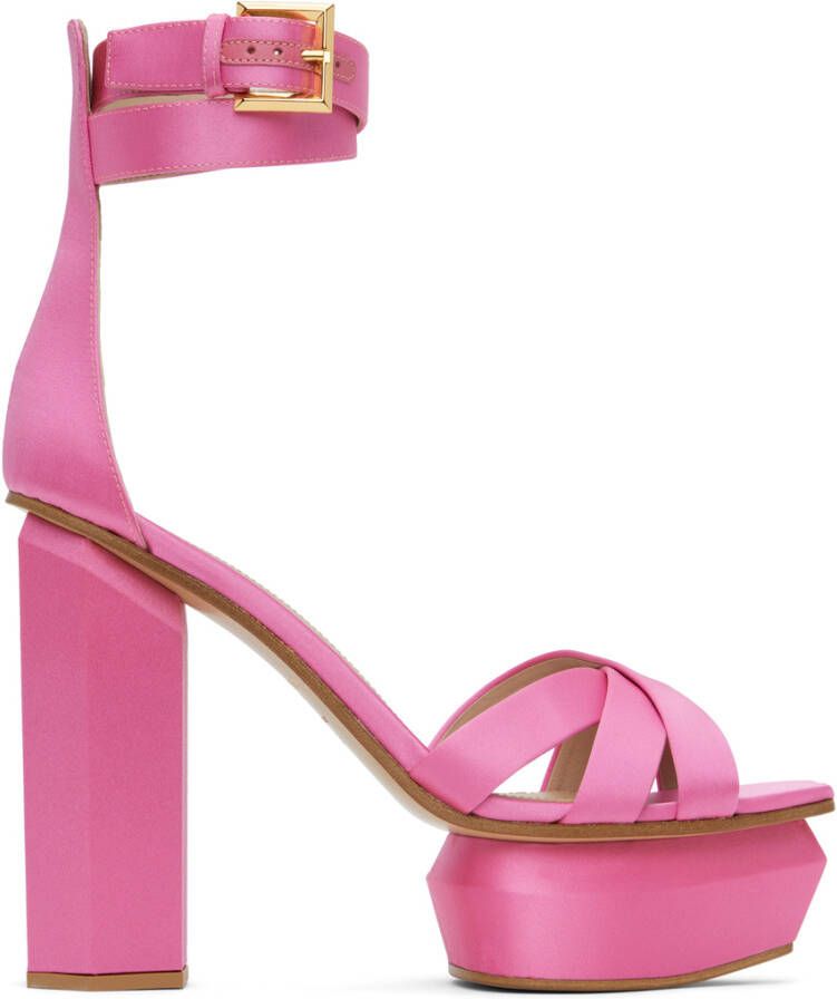 Balmain Ava satin 140mm platform sandals Pink - Picture 3