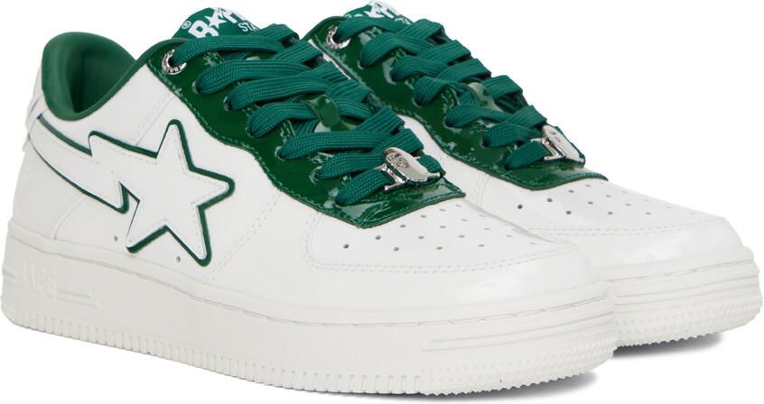 BAPE White & Green Patent Leather Sneakers - Picture 2