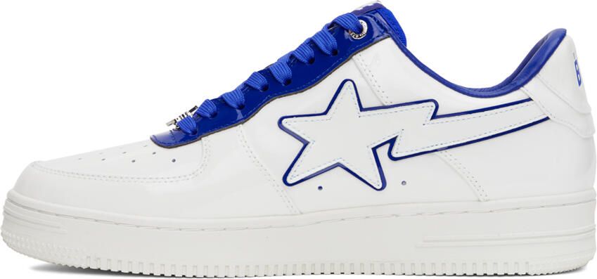 BAPE White & Navy Patent Leather Sneakers - Picture 3
