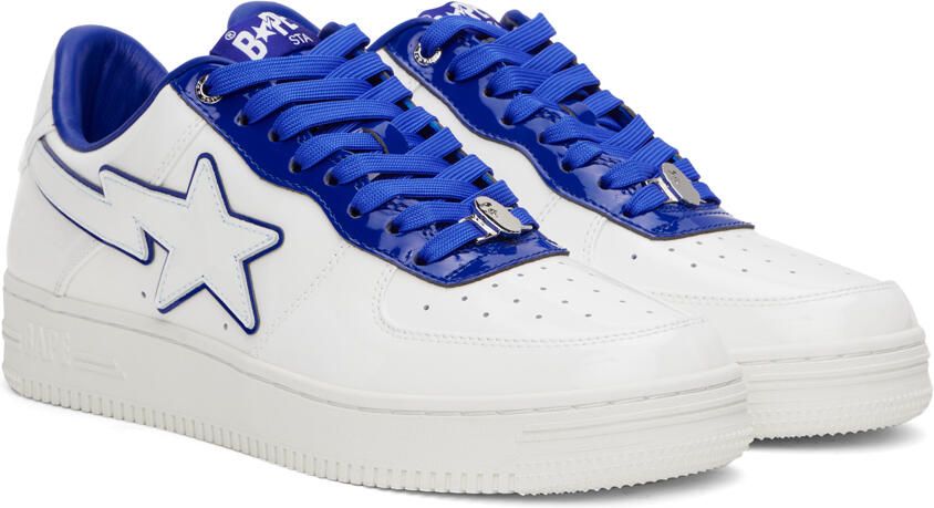 BAPE White & Navy Patent Leather Sneakers - Picture 2