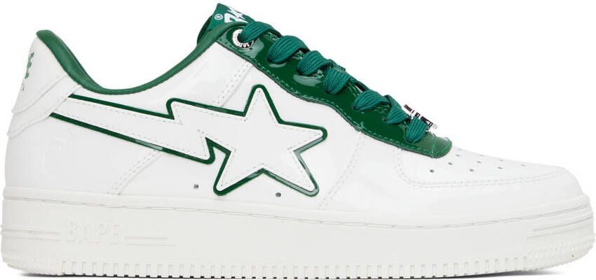 BAPE White & Green Patent Leather Sneakers - Picture 5