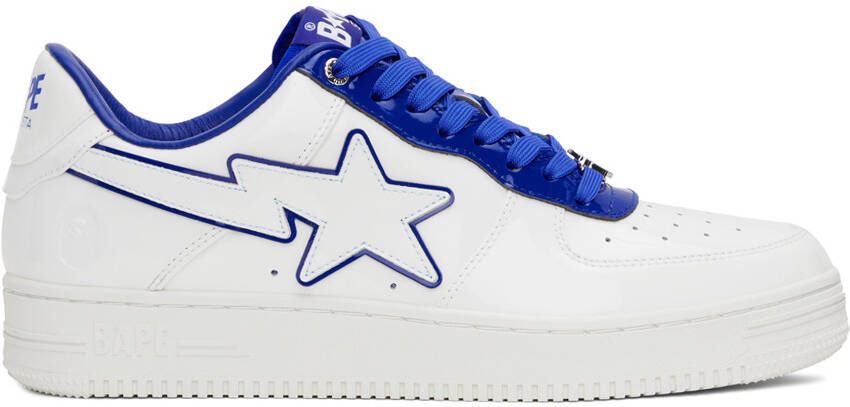 BAPE White & Navy Patent Leather Sneakers - Picture 5