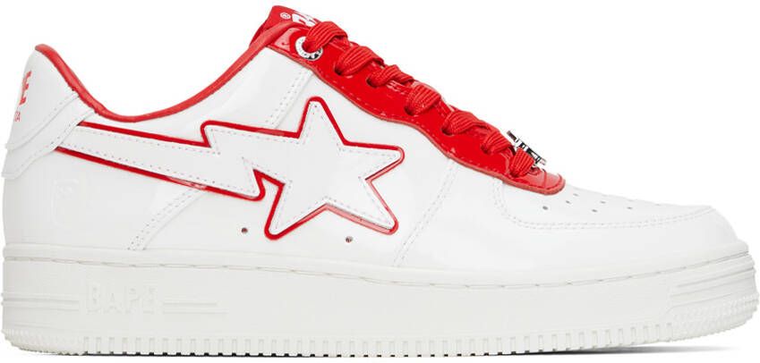 BAPE White & Red Patent Leather Sneakers - Picture 5