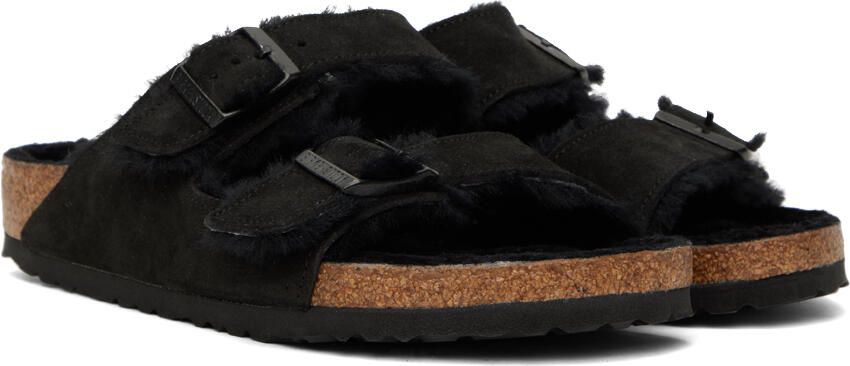 Birkenstock Black Regular Arizona Shearling Sandals - Picture 2