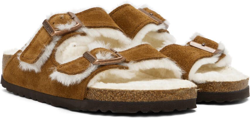 Birkenstock Tan Narrow Shearling Arizona Sandals - Picture 2