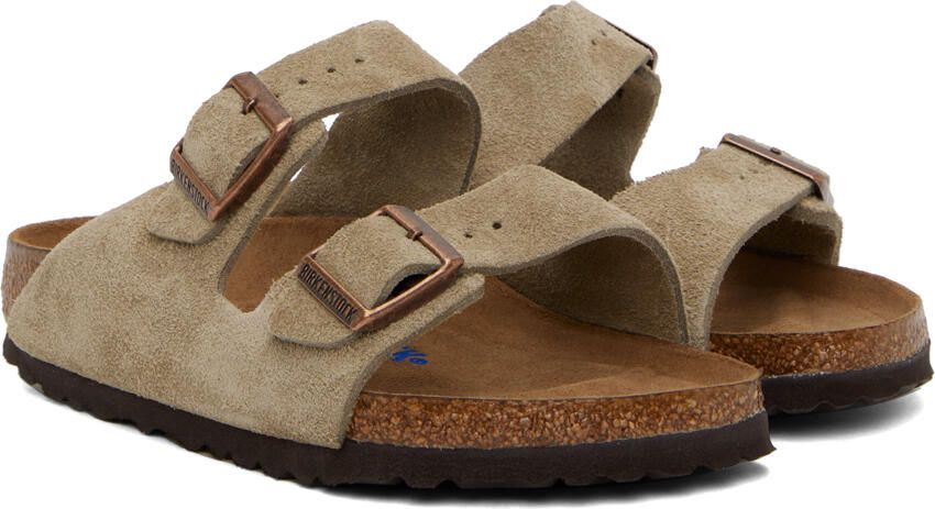 Birkenstock Taupe Regular Suede Soft Footbed Arizona Sandals - Picture 2