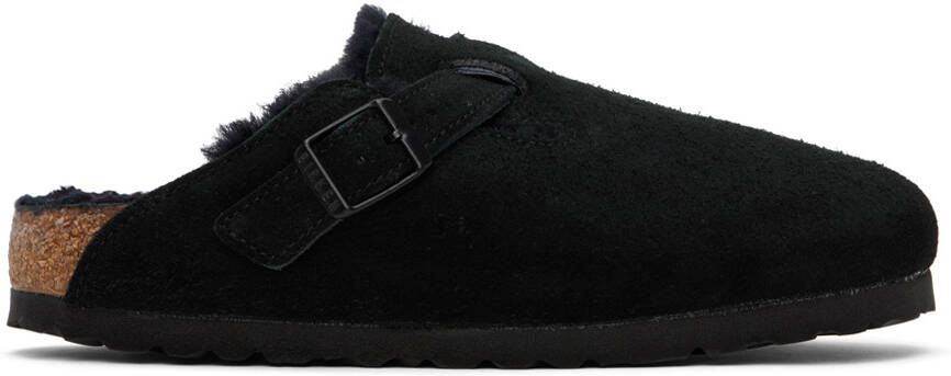 Birkenstock Black Narrow Shearling Boston Clogs