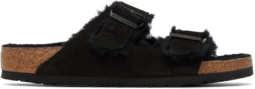 Birkenstock Black Regular Arizona Shearling Sandals - Picture 5