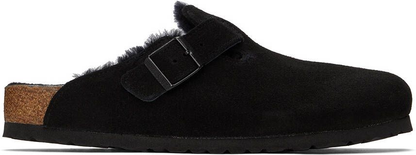 Birkenstock Black Regular Shearling Boston Clogs - Picture 5