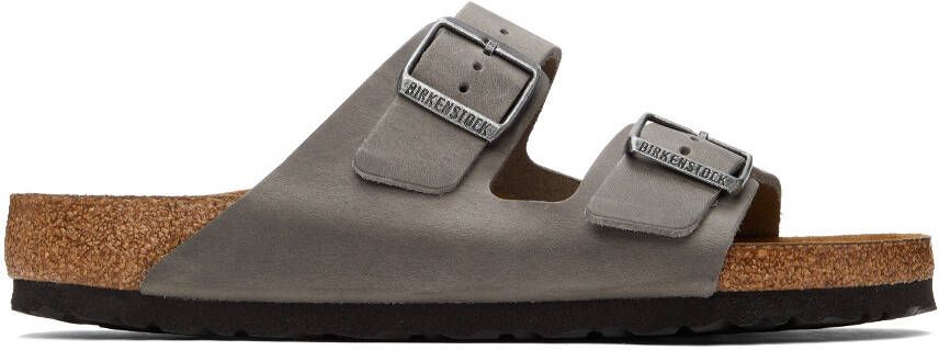 Birkenstock Grey Regular Leather Soft Footbed Arizona Sandals