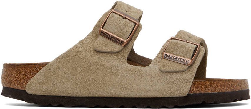 Birkenstock Taupe Regular Suede Soft Footbed Arizona Sandals - Picture 4