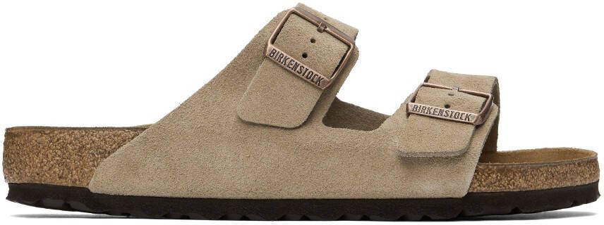 Birkenstock Taupe Regular Suede Soft Footbed Arizona Sandals - Picture 6