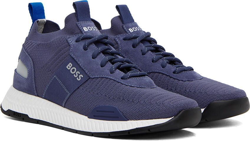 BOSS Navy Structured Knit Sneakers - Picture 2