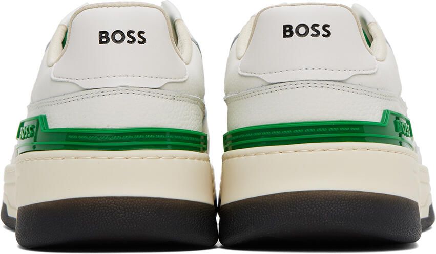 BOSS White & Green Reflective Sneakers