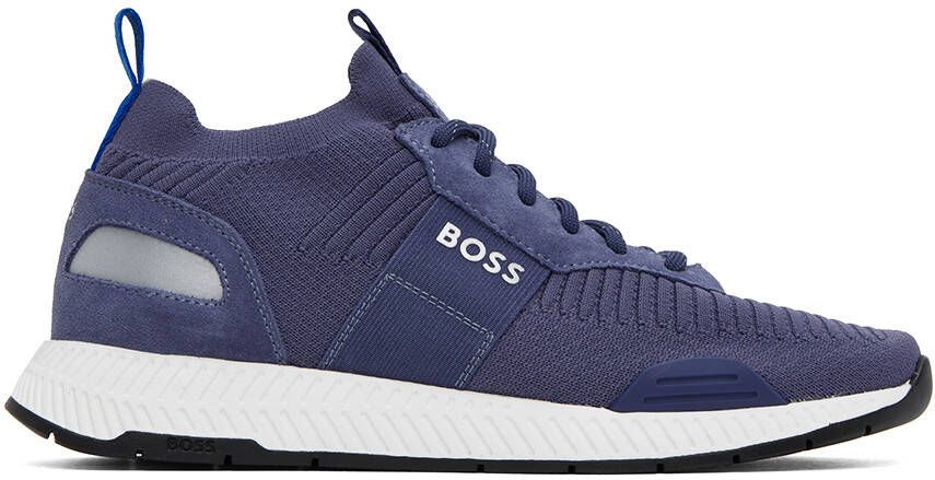 BOSS Navy Structured Knit Sneakers - Picture 5