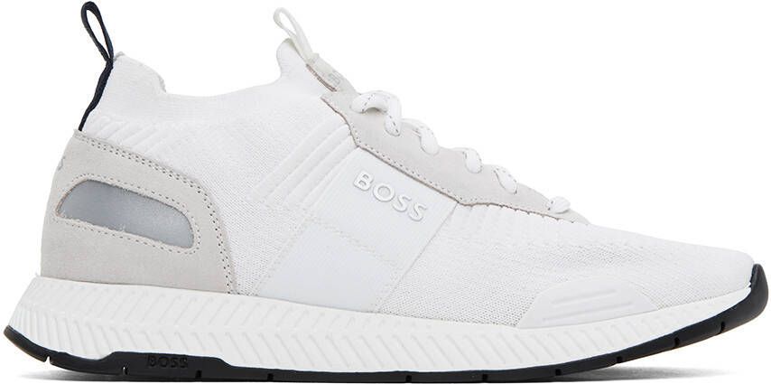 BOSS White Structured Knit Sneakers