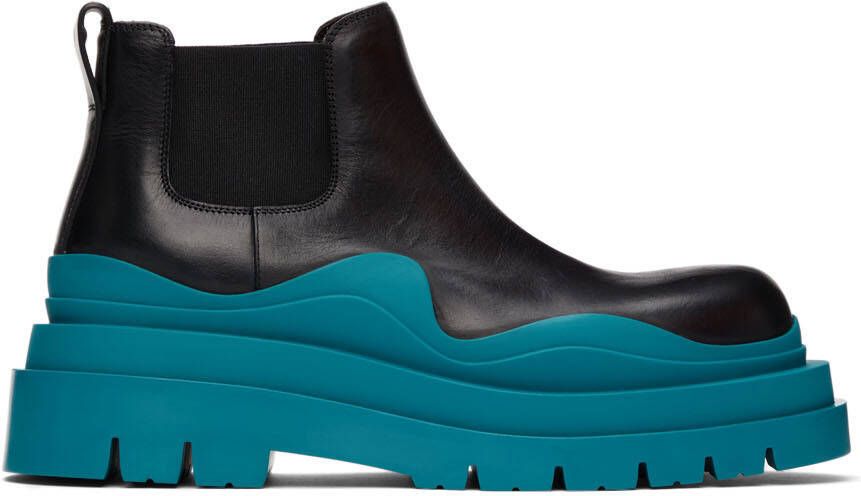 Bottega Veneta Black & Blue Low Tire Chelsea Boots - Picture 5