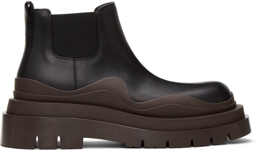 Bottega Veneta Black & Brown Low 'The Tire' Chelsea Boots - Picture 4