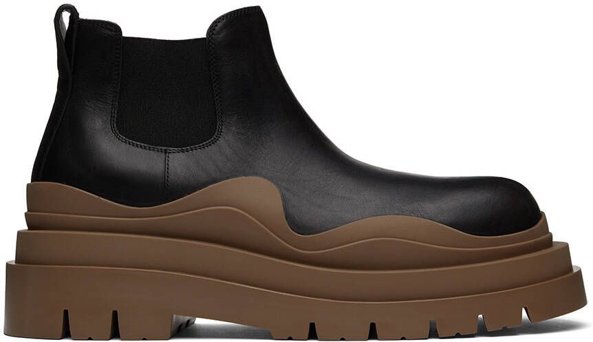 Bottega Veneta Black & Brown Tire Chelsea Boots - Picture 5