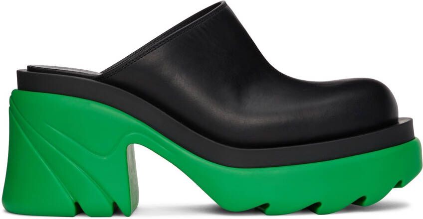 Bottega Veneta Black & Green Flash Mules - Picture 4