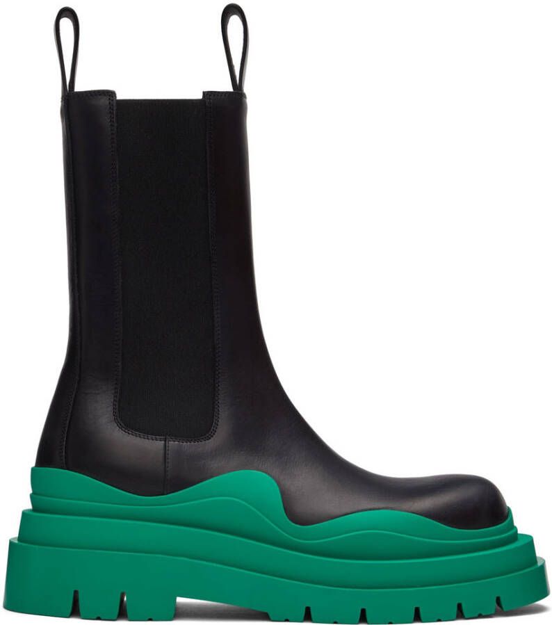 Bottega Veneta Black & Green Tire Chelsea Boots - Picture 3