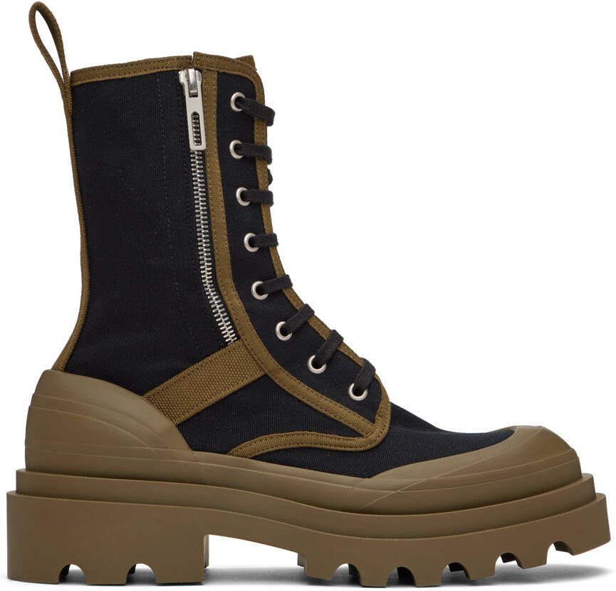 Bottega Veneta Black & Khaki Calf-High Boots - Picture 5