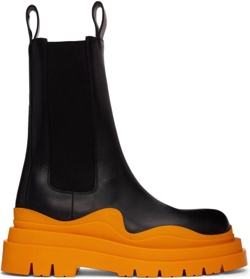 Bottega Veneta Black & Orange Tire Chelsea Boots - Picture 5