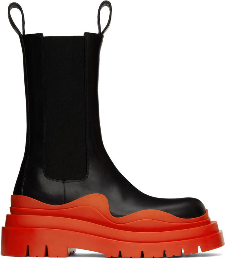 Bottega Veneta Black & Orange Tire Chelsea Boots