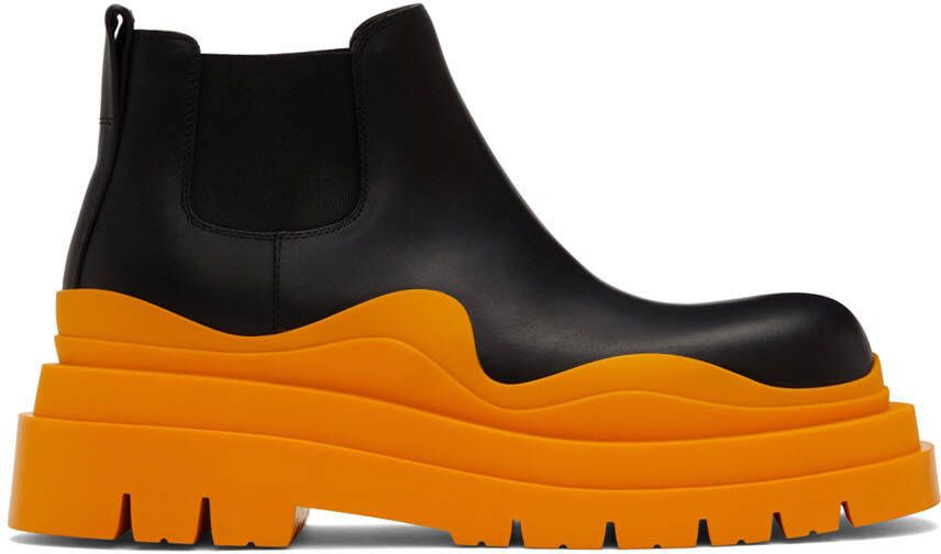 Bottega Veneta Black & Orange Tire Chelsea Boots - Picture 5