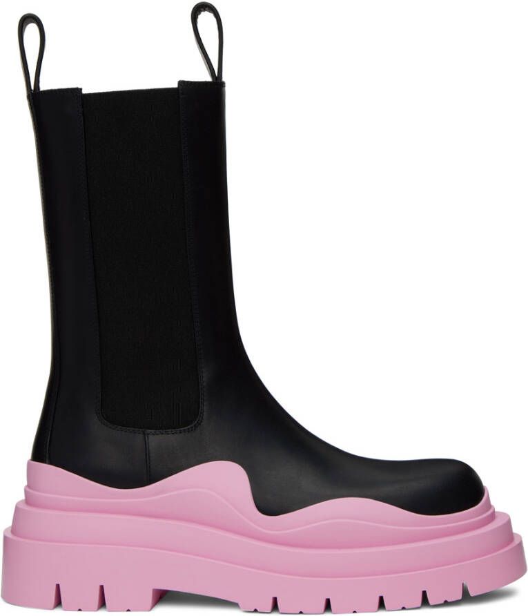 Bottega Veneta Black & Pink Tire Chelsea Boots - Picture 5