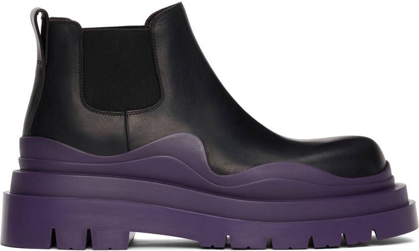Bottega Veneta Black & Purple Low 'The Tire' Chelsea Boots - Picture 3