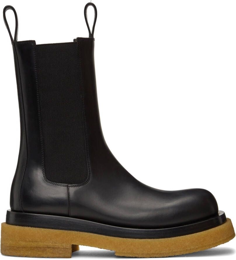 Bottega Veneta Black & Tan Crepe Sole Medium Lug Chelsea Boots - Picture 2