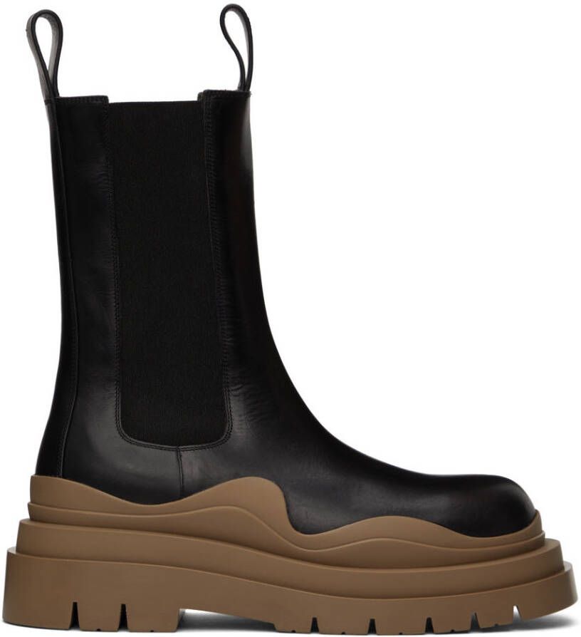 Bottega Veneta Black & Taupe Tire Chelsea Boots - Picture 3