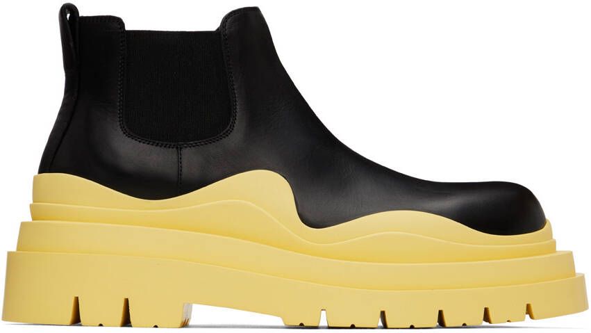Bottega Veneta Black & Yellow Tire Chelsea Boots - Picture 5