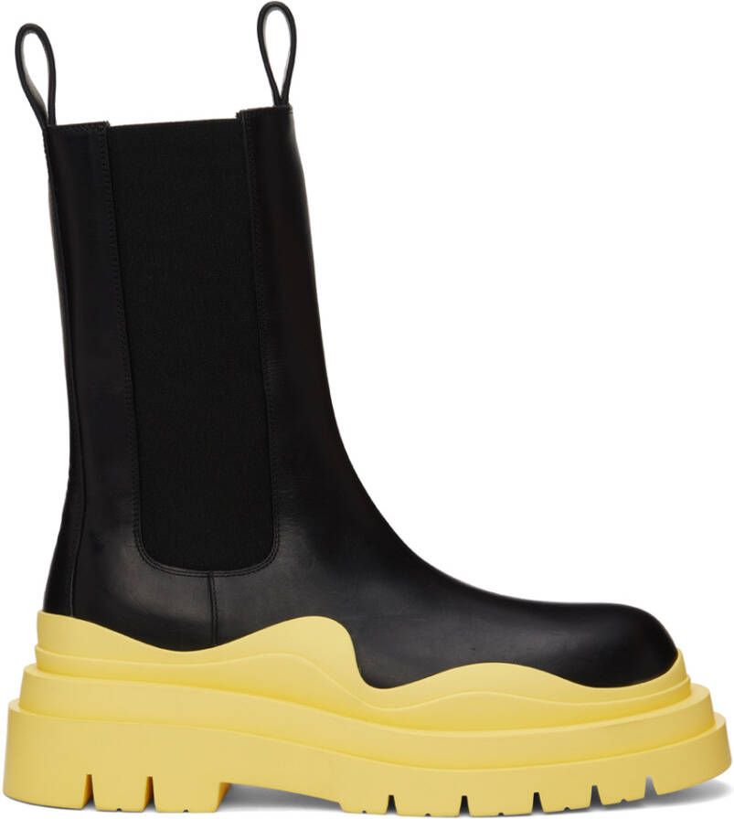 Bottega Veneta Black & Yellow Tire Chelsea Boots - Picture 2