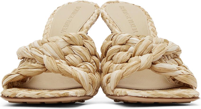 Bottega Veneta Beige Raffia Stretch Heeled Mules