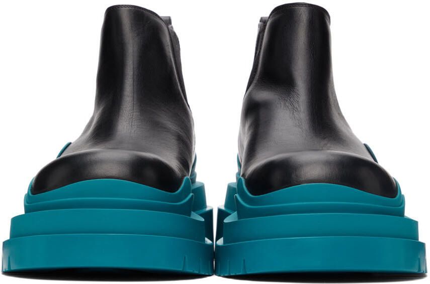 Bottega Veneta Black & Blue Low Tire Chelsea Boots - Picture 3