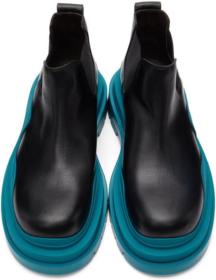 Bottega Veneta Black & Blue Low Tire Chelsea Boots