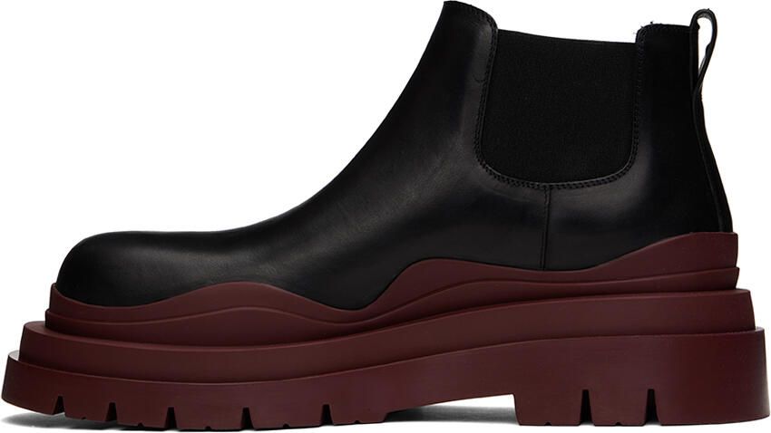 Bottega Veneta Black & Burgundy Tire Chelsea Boots - Picture 3