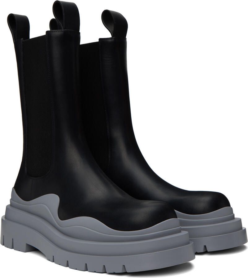 Bottega Veneta Black & Gray Tire Chelsea Boots - Picture 2