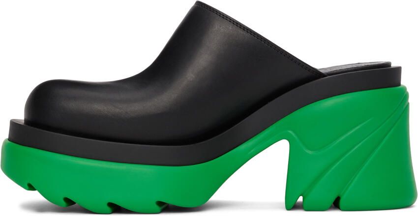 Bottega Veneta Black & Green Flash Mules - Picture 3
