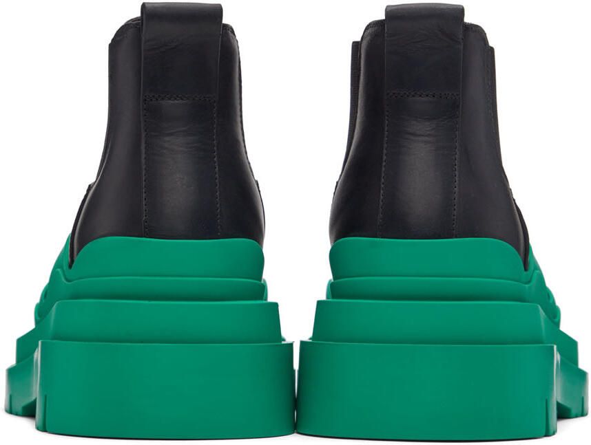 Bottega Veneta Black & Green Tire Chelsea Boots