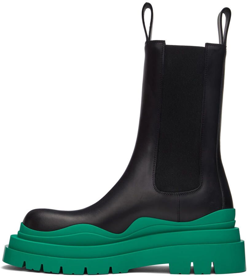 Bottega Veneta Black & Green Tire Chelsea Boots - Picture 2